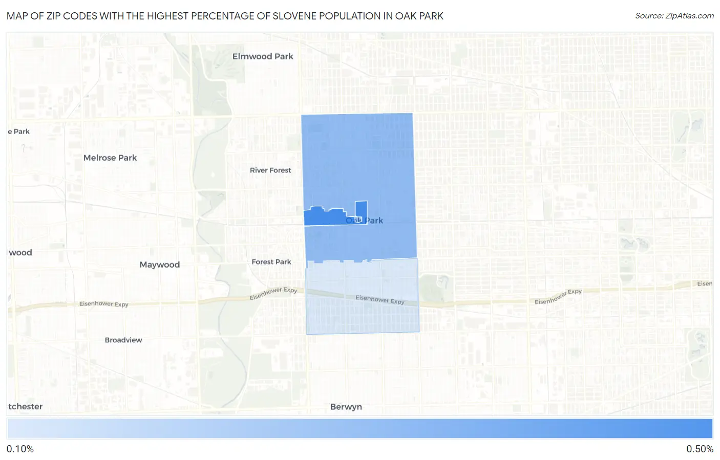 Zip Codes with the Highest Percentage of Slovene Population in Oak Park Map