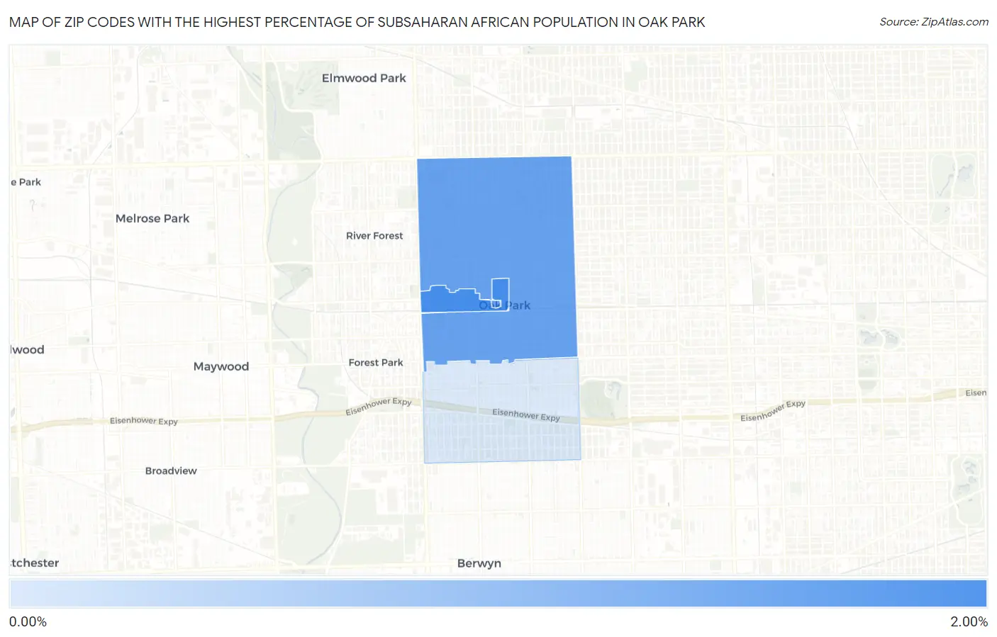 Zip Codes with the Highest Percentage of Subsaharan African Population in Oak Park Map