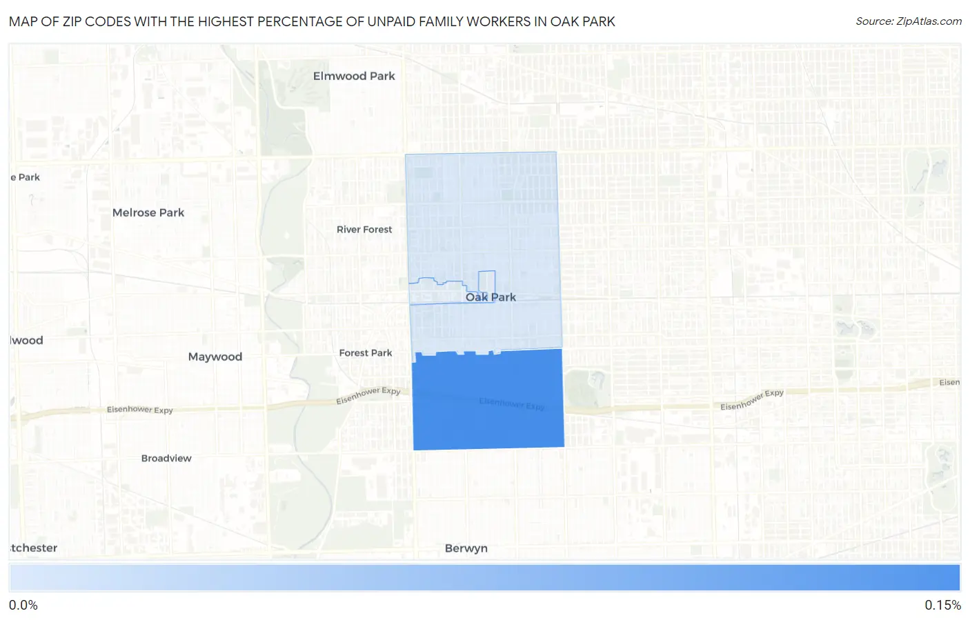 Zip Codes with the Highest Percentage of Unpaid Family Workers in Oak Park Map