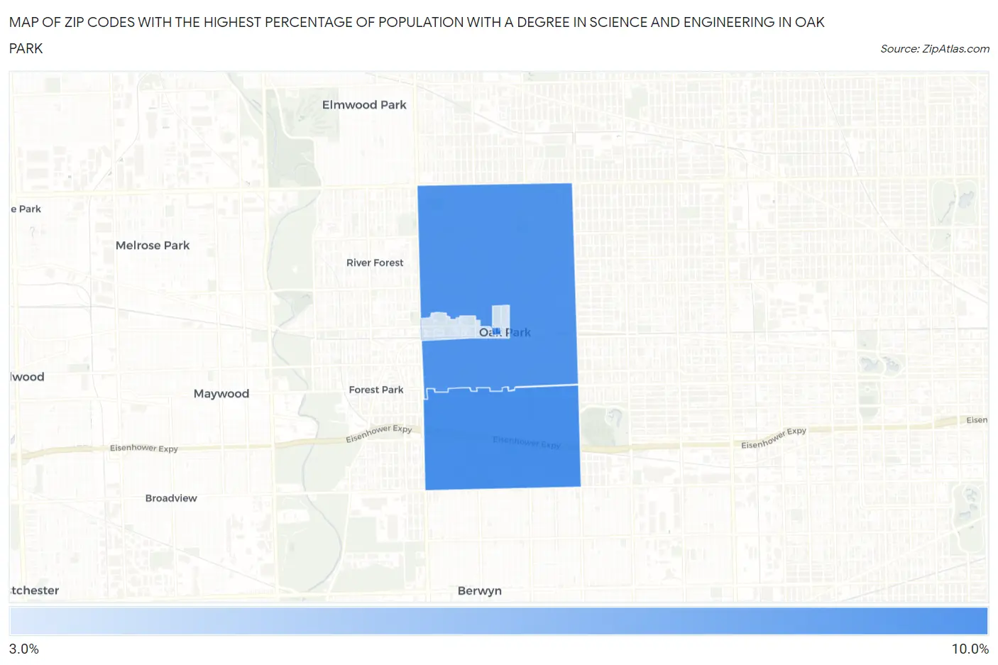 Zip Codes with the Highest Percentage of Population with a Degree in Science and Engineering in Oak Park Map