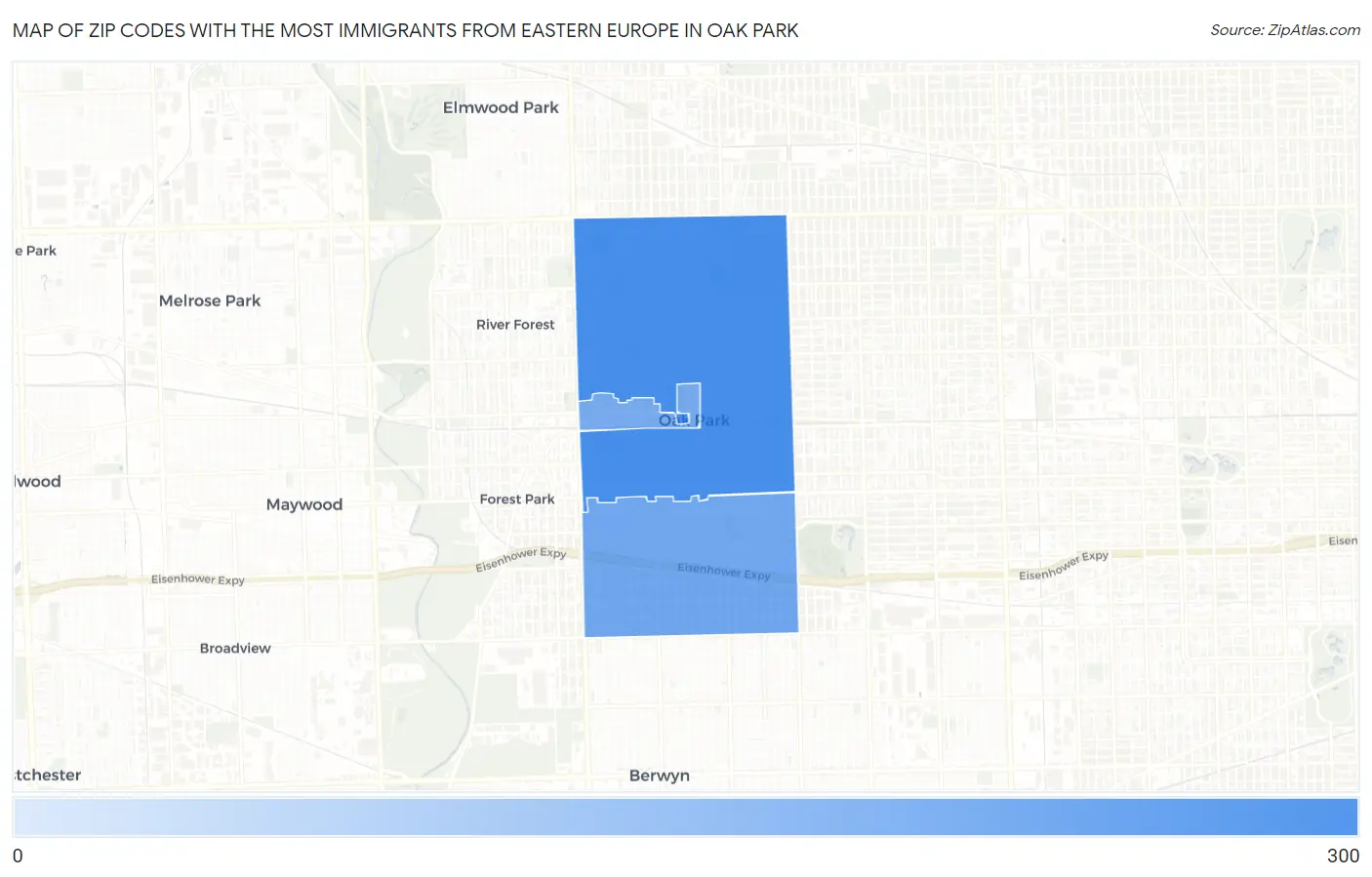 Zip Codes with the Most Immigrants from Eastern Europe in Oak Park Map