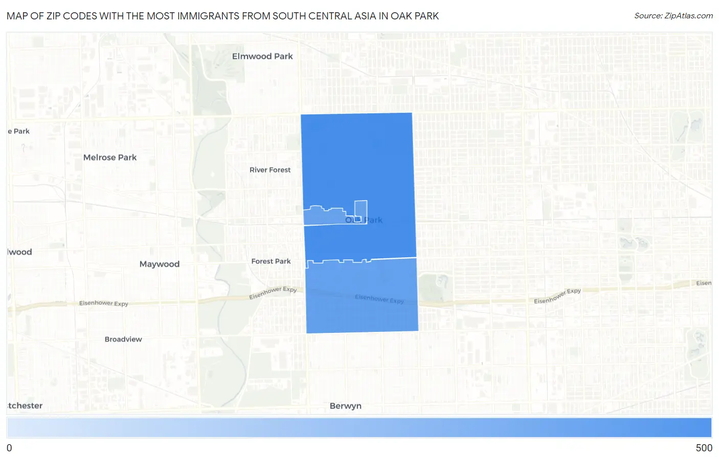 Zip Codes with the Most Immigrants from South Central Asia in Oak Park Map