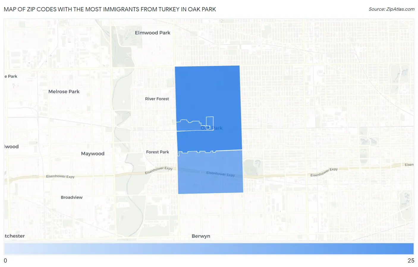 Zip Codes with the Most Immigrants from Turkey in Oak Park Map