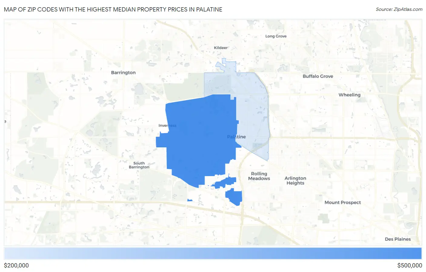 Zip Codes with the Highest Median Property Prices in Palatine Map
