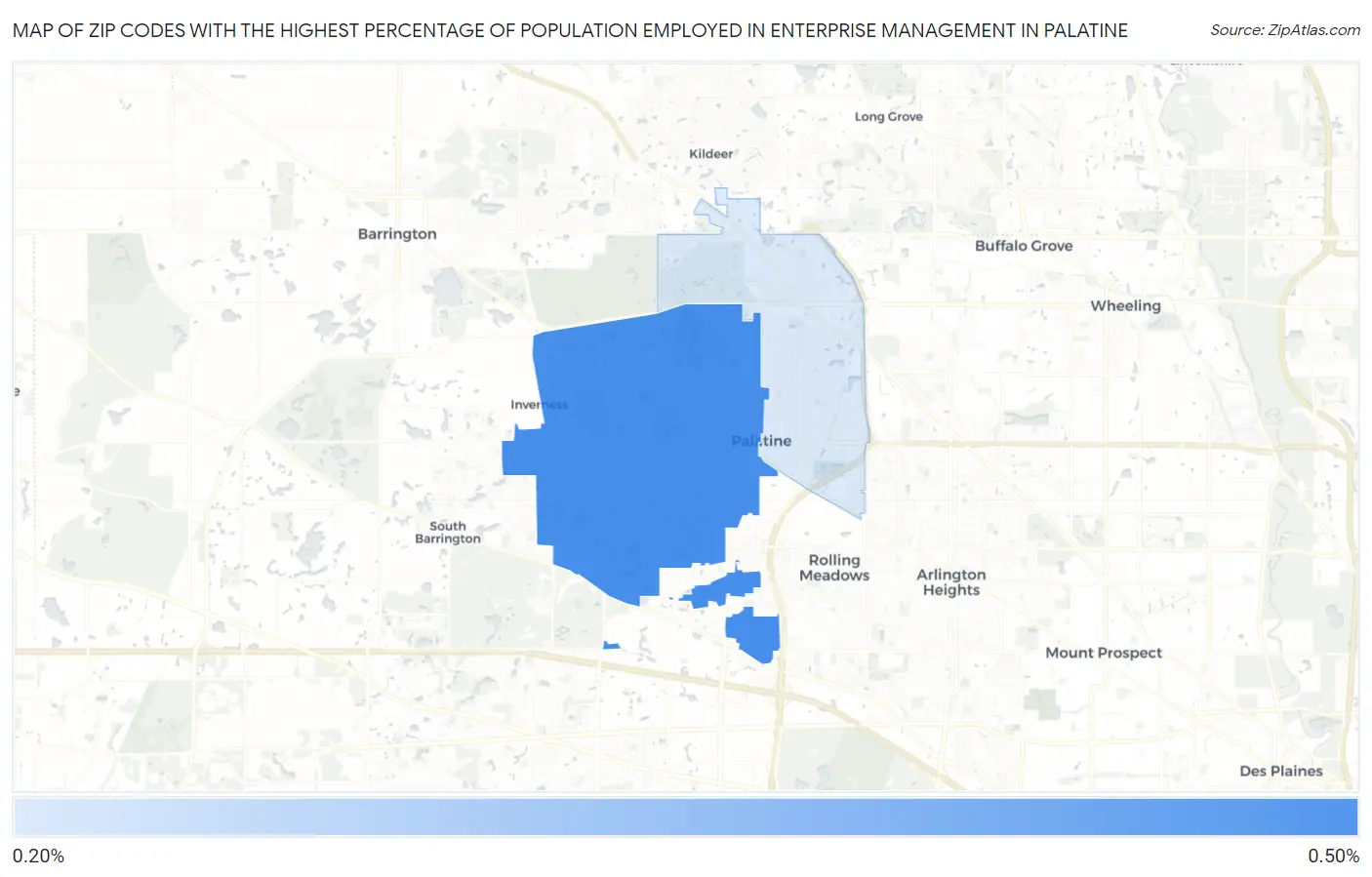 Zip Codes with the Highest Percentage of Population Employed in Enterprise Management in Palatine Map