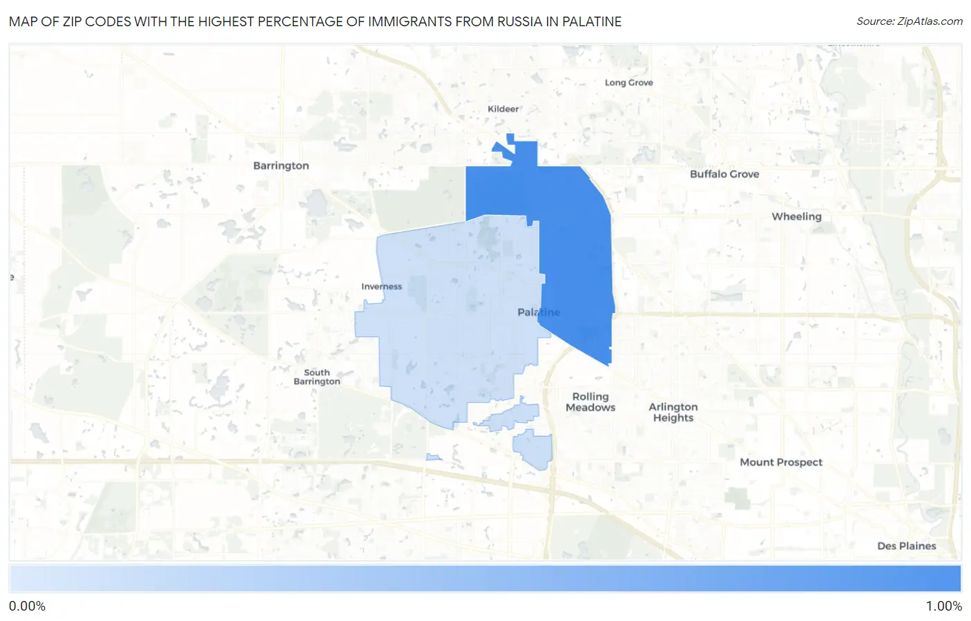 Zip Codes with the Highest Percentage of Immigrants from Russia in Palatine Map