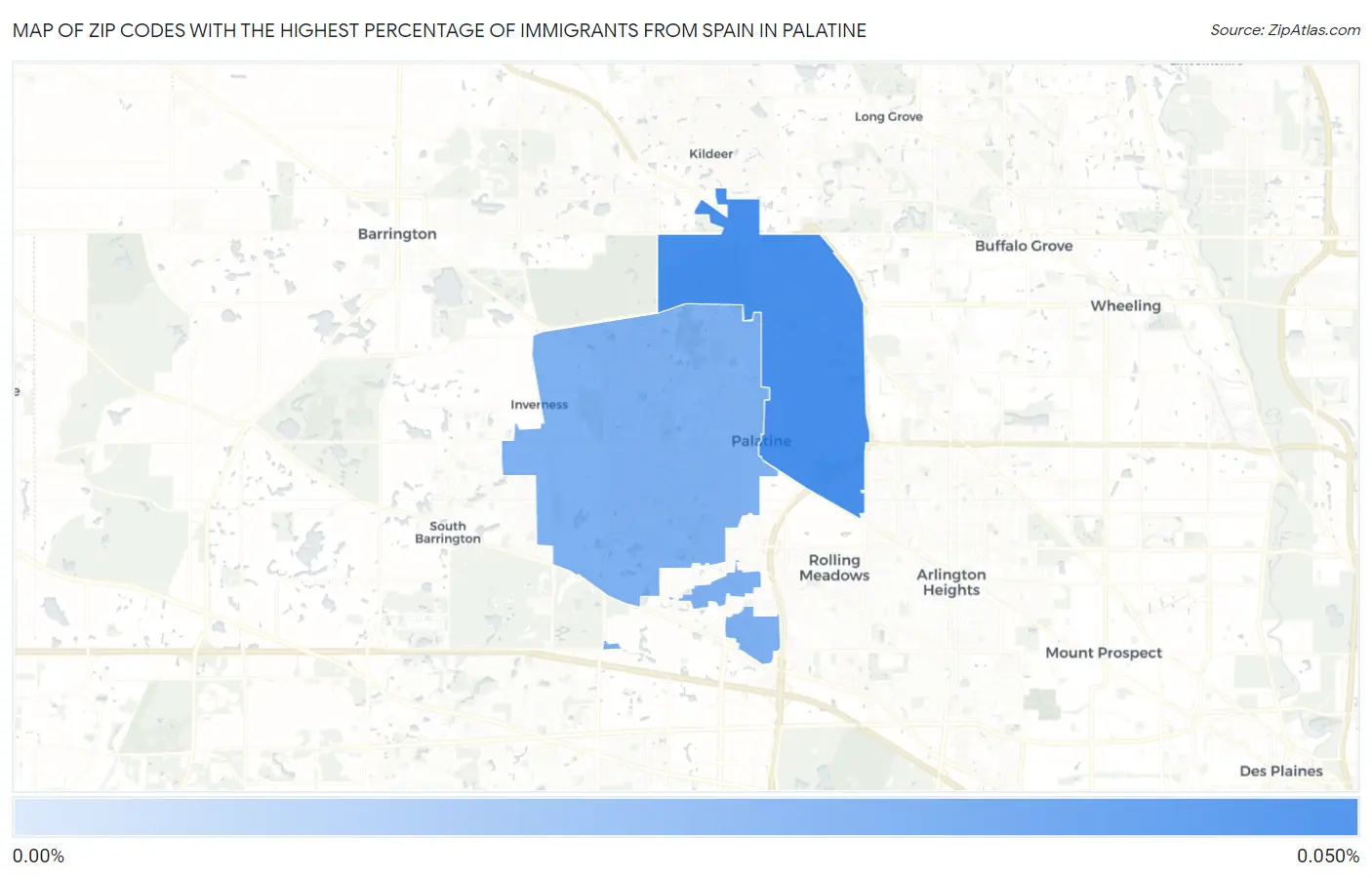 Zip Codes with the Highest Percentage of Immigrants from Spain in Palatine Map