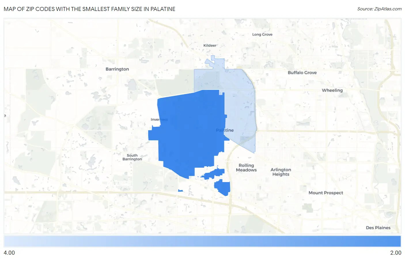 Zip Codes with the Smallest Family Size in Palatine Map