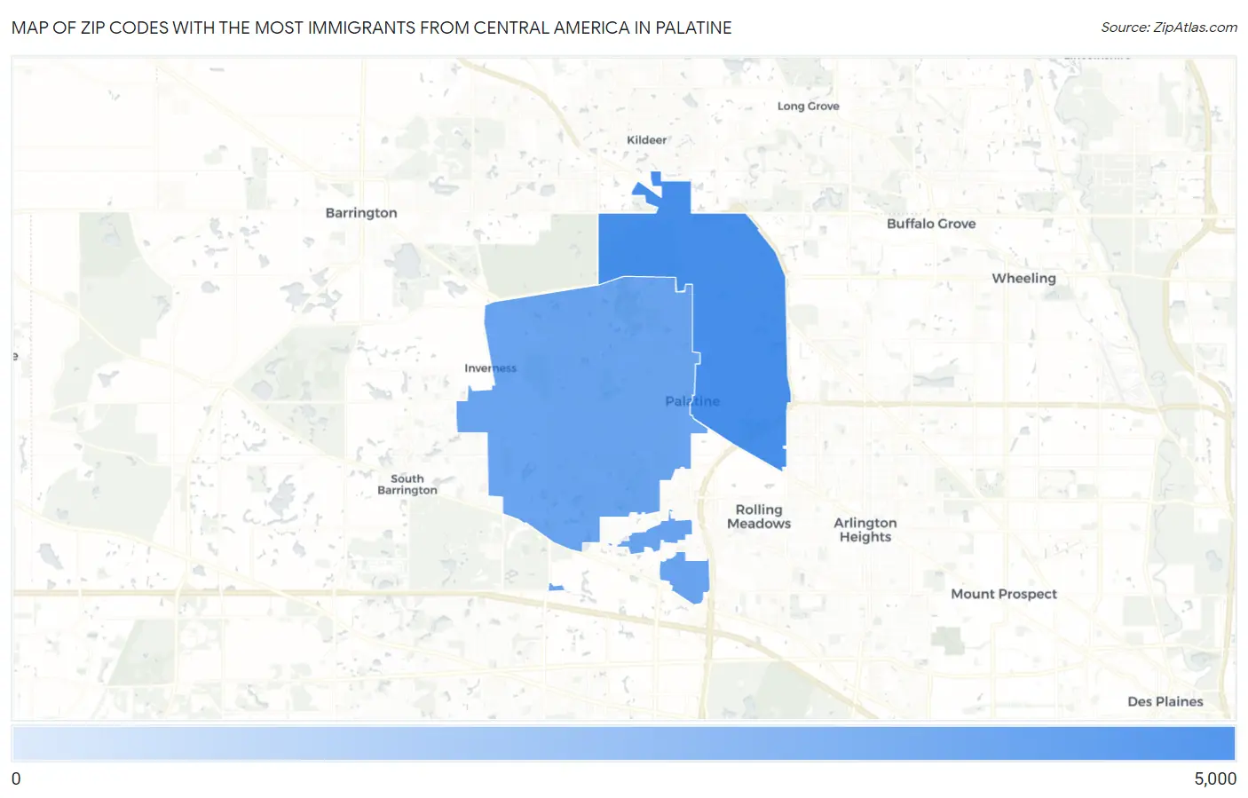 Zip Codes with the Most Immigrants from Central America in Palatine Map