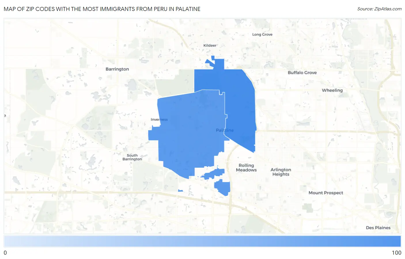 Zip Codes with the Most Immigrants from Peru in Palatine Map
