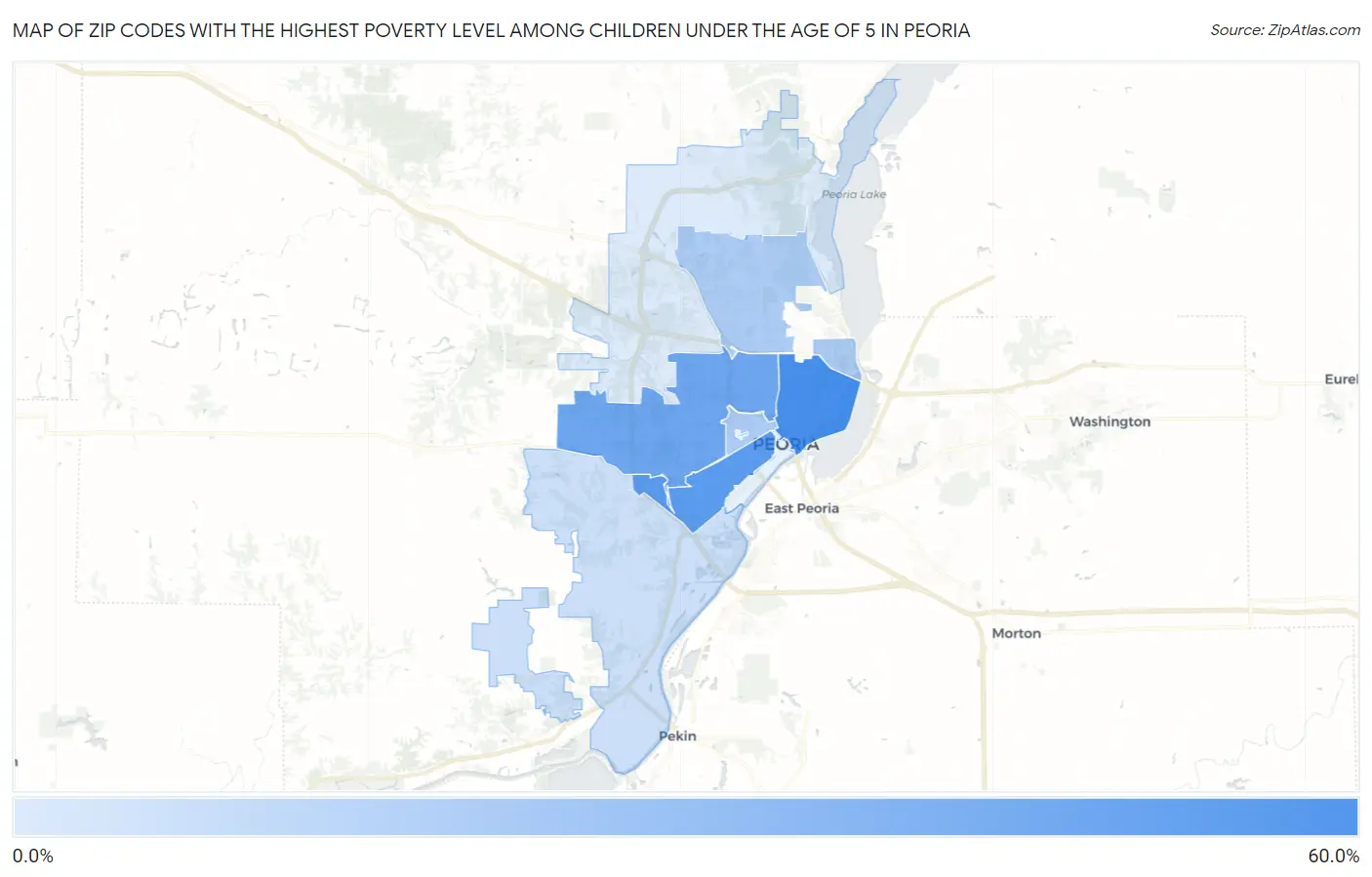 Zip Codes with the Highest Poverty Level Among Children Under the Age of 5 in Peoria Map