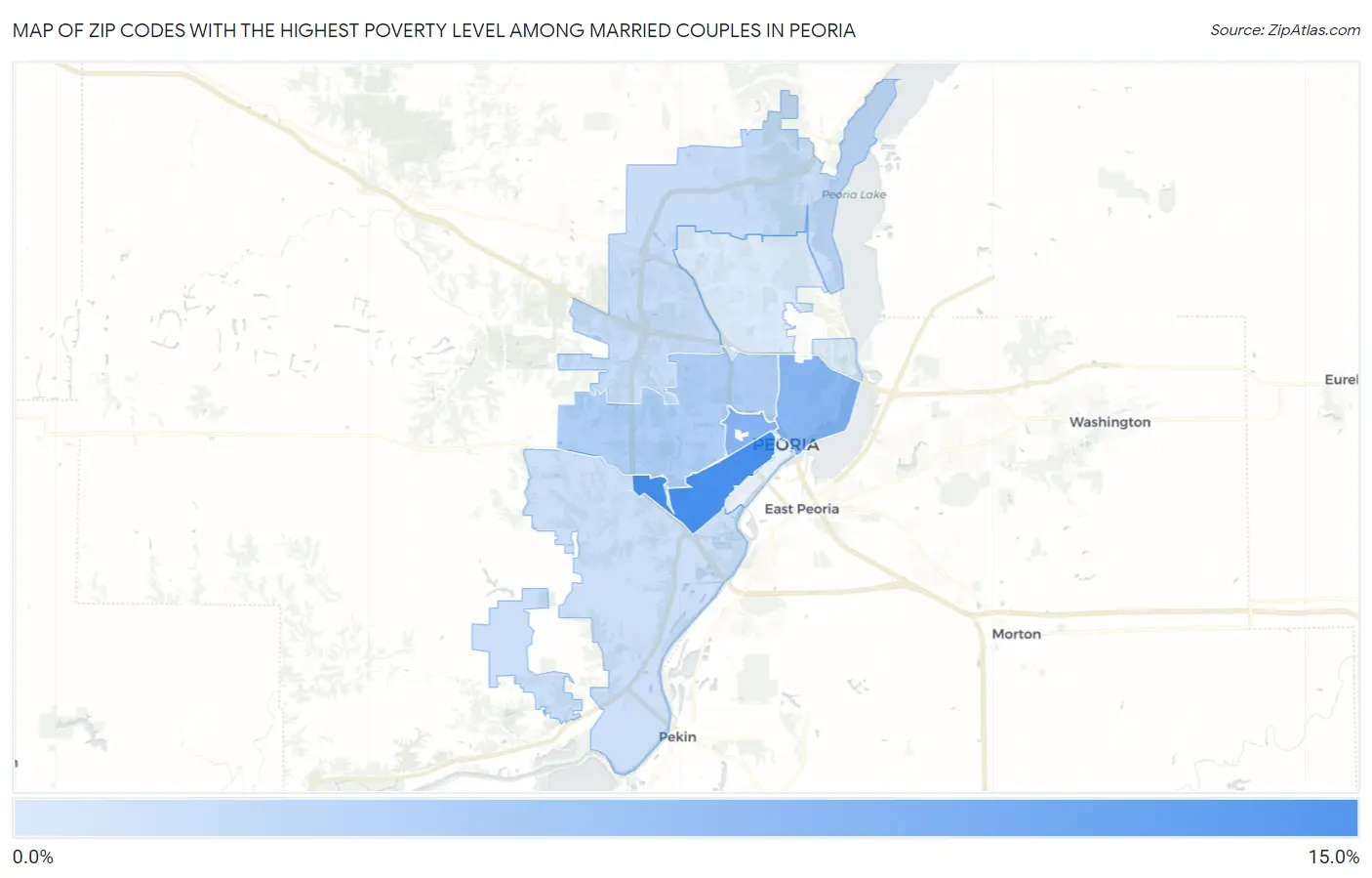 Zip Codes with the Highest Poverty Level Among Married Couples in Peoria Map