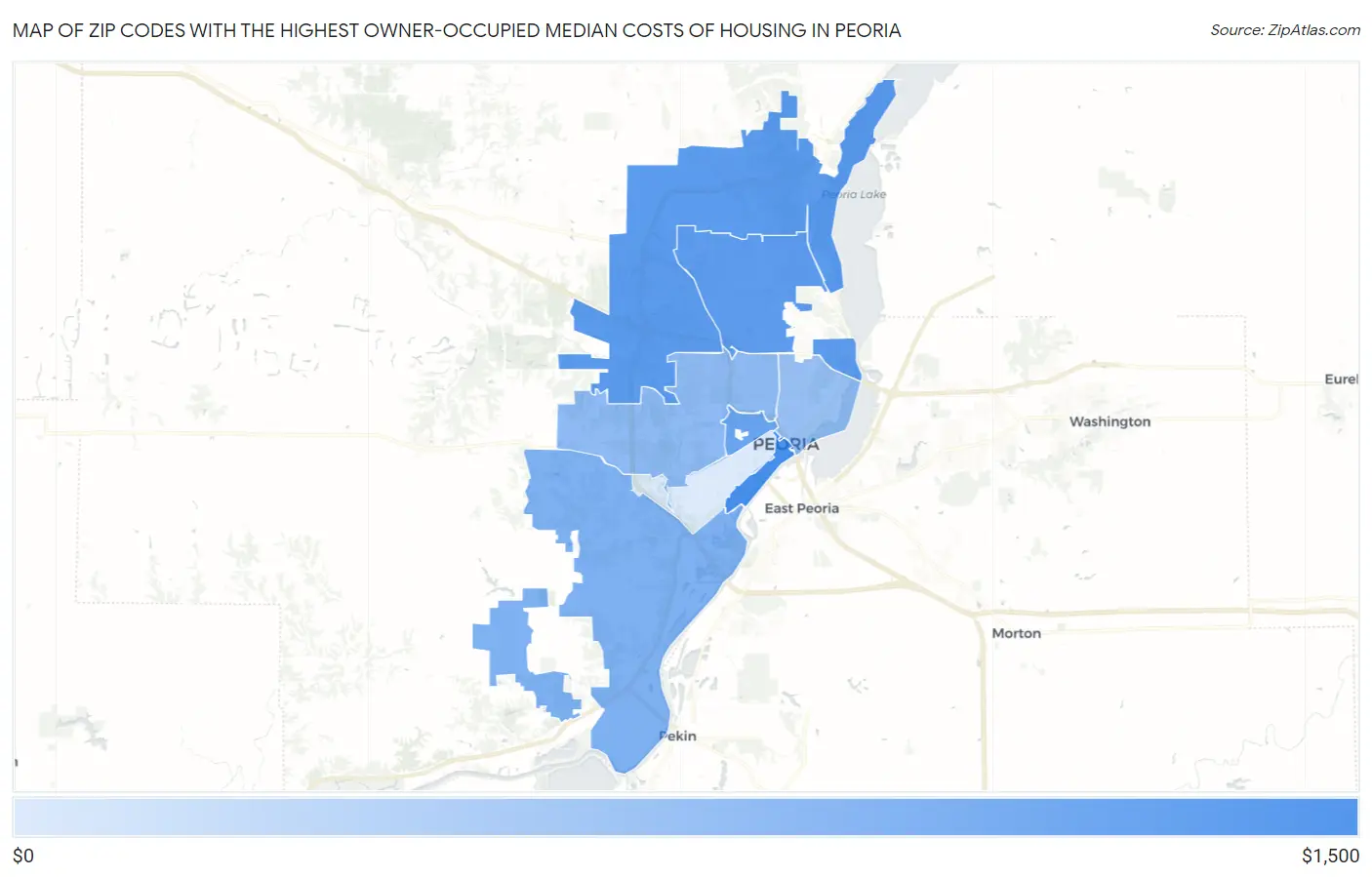 Zip Codes with the Highest Owner-Occupied Median Costs of Housing in Peoria Map