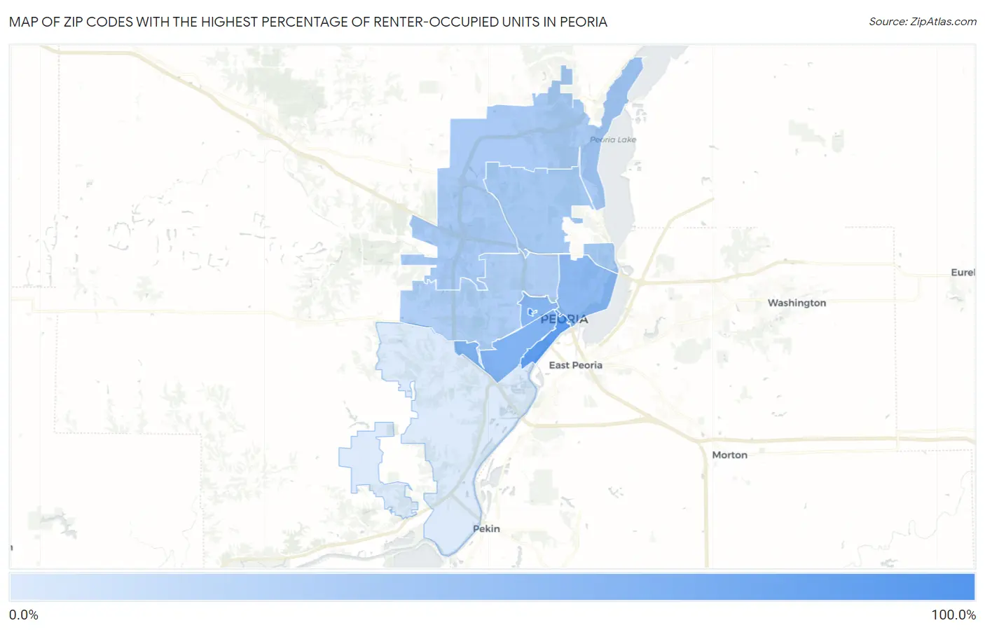 Zip Codes with the Highest Percentage of Renter-Occupied Units in Peoria Map
