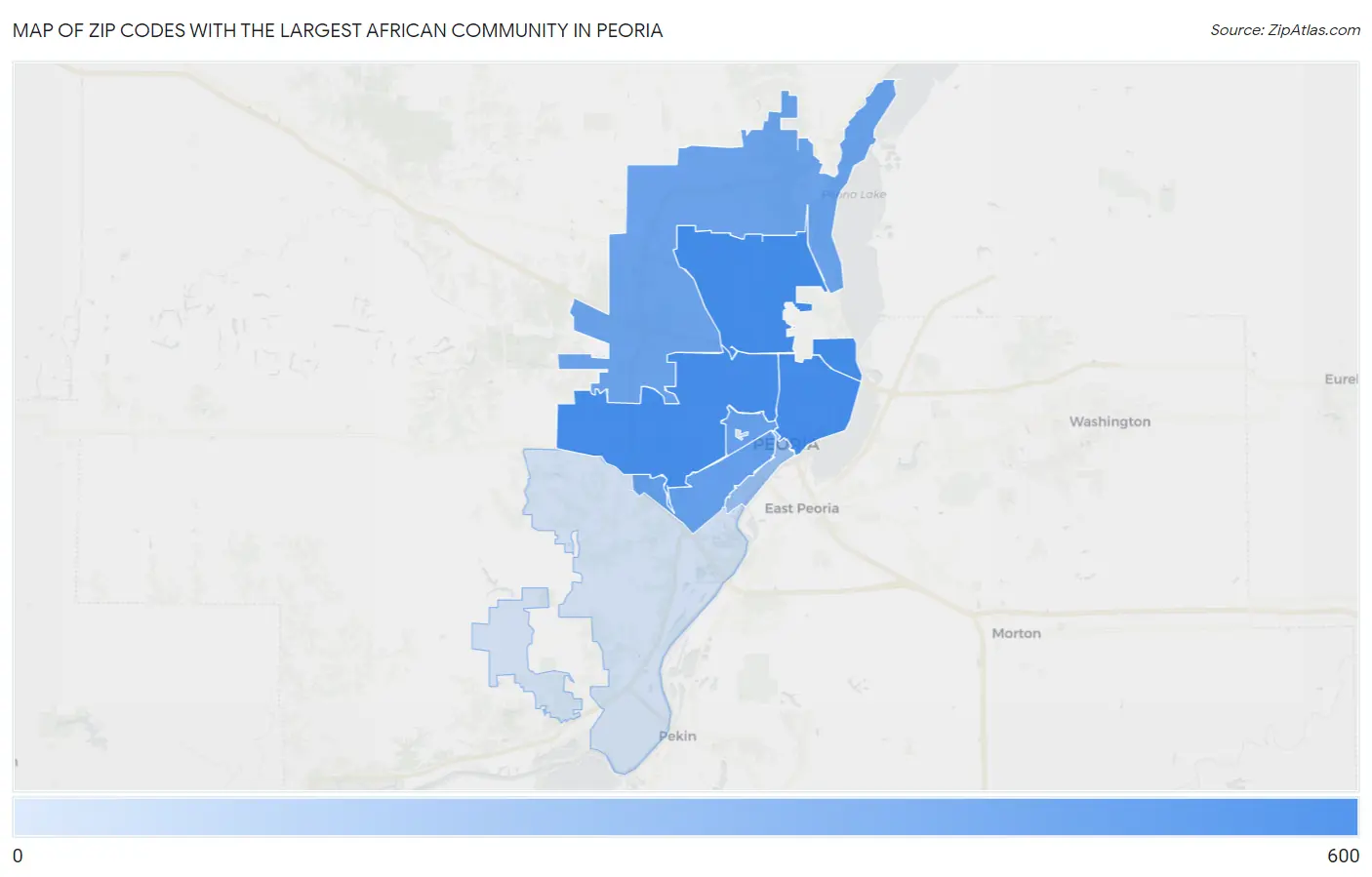 Zip Codes with the Largest African Community in Peoria Map