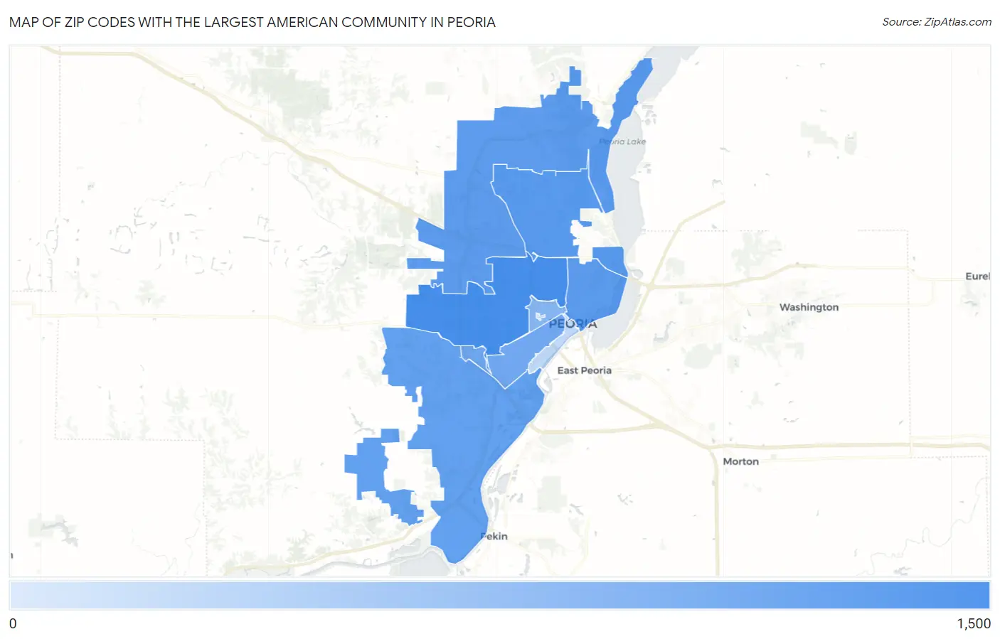 Zip Codes with the Largest American Community in Peoria Map