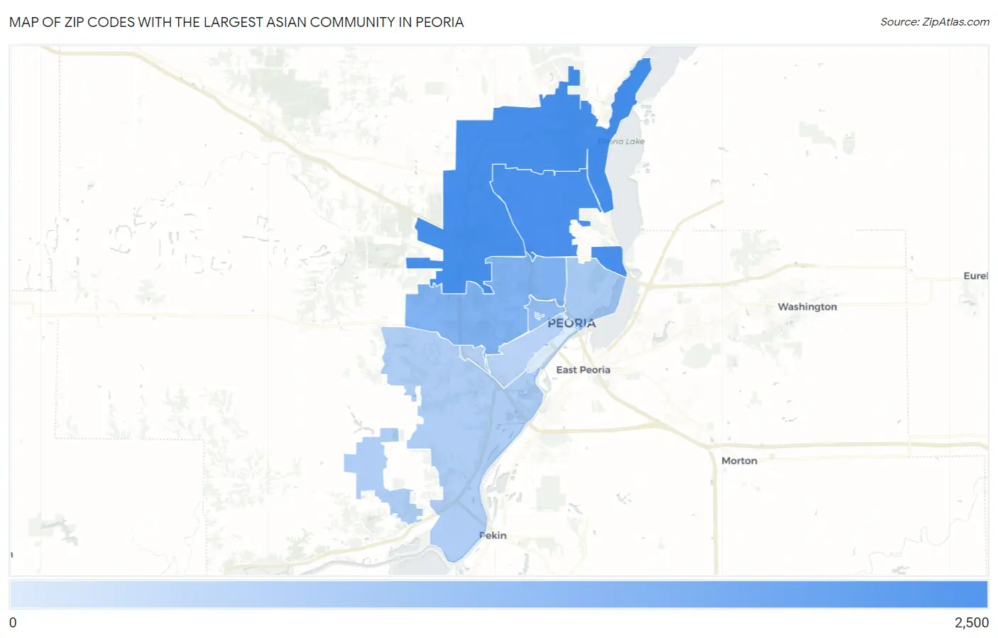 Zip Codes with the Largest Asian Community in Peoria Map