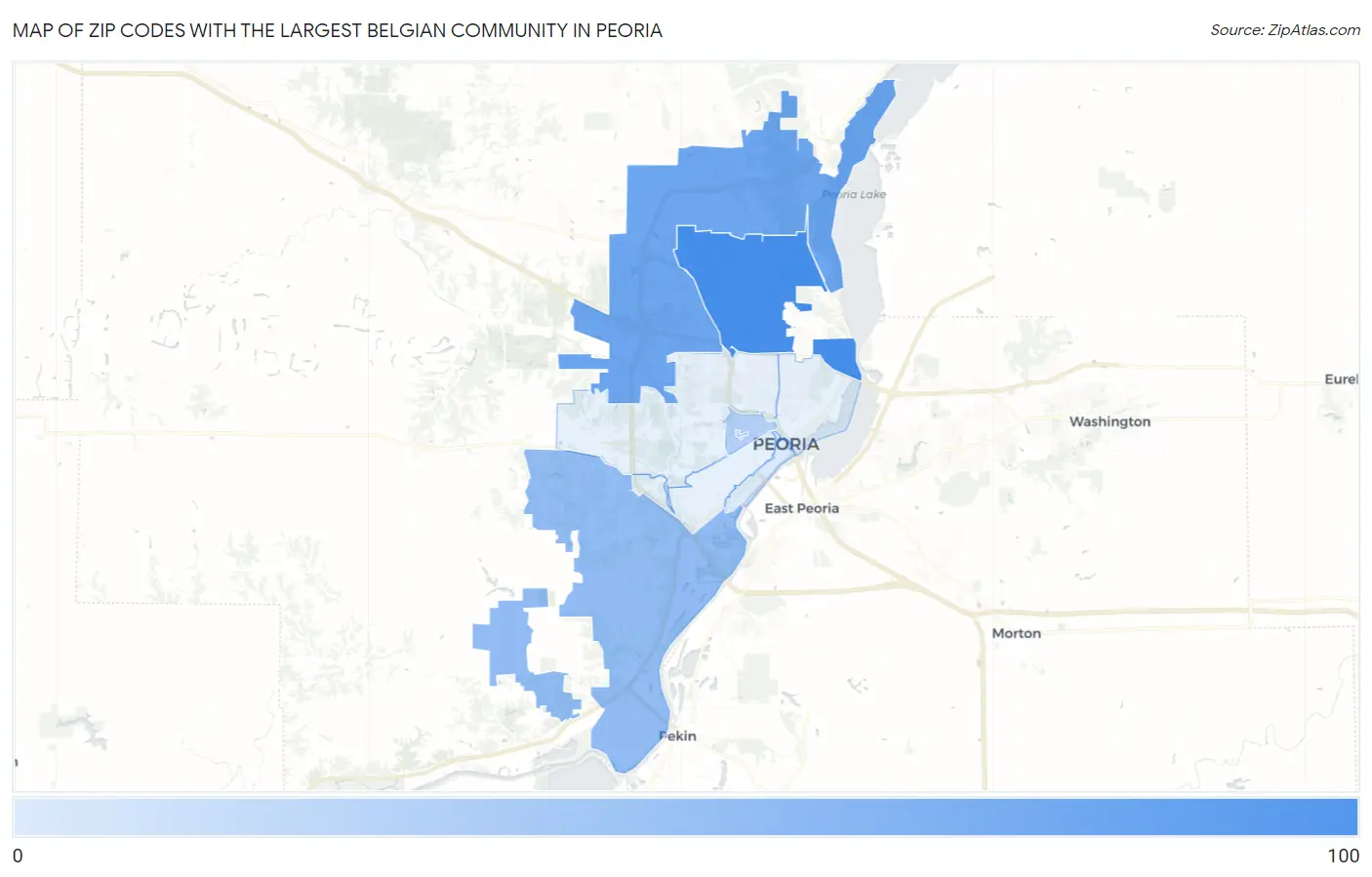 Zip Codes with the Largest Belgian Community in Peoria Map