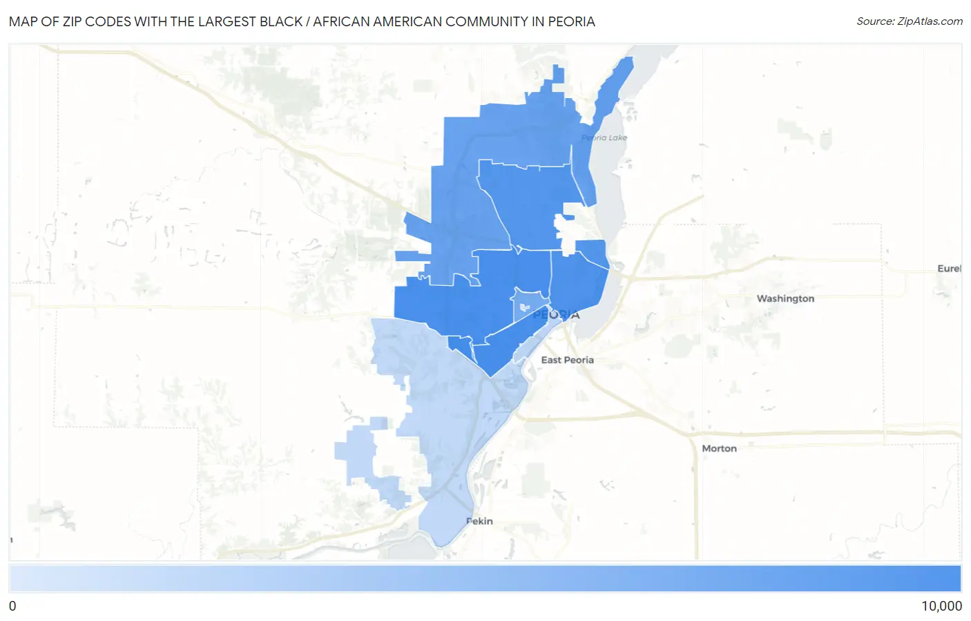 Zip Codes with the Largest Black / African American Community in Peoria Map