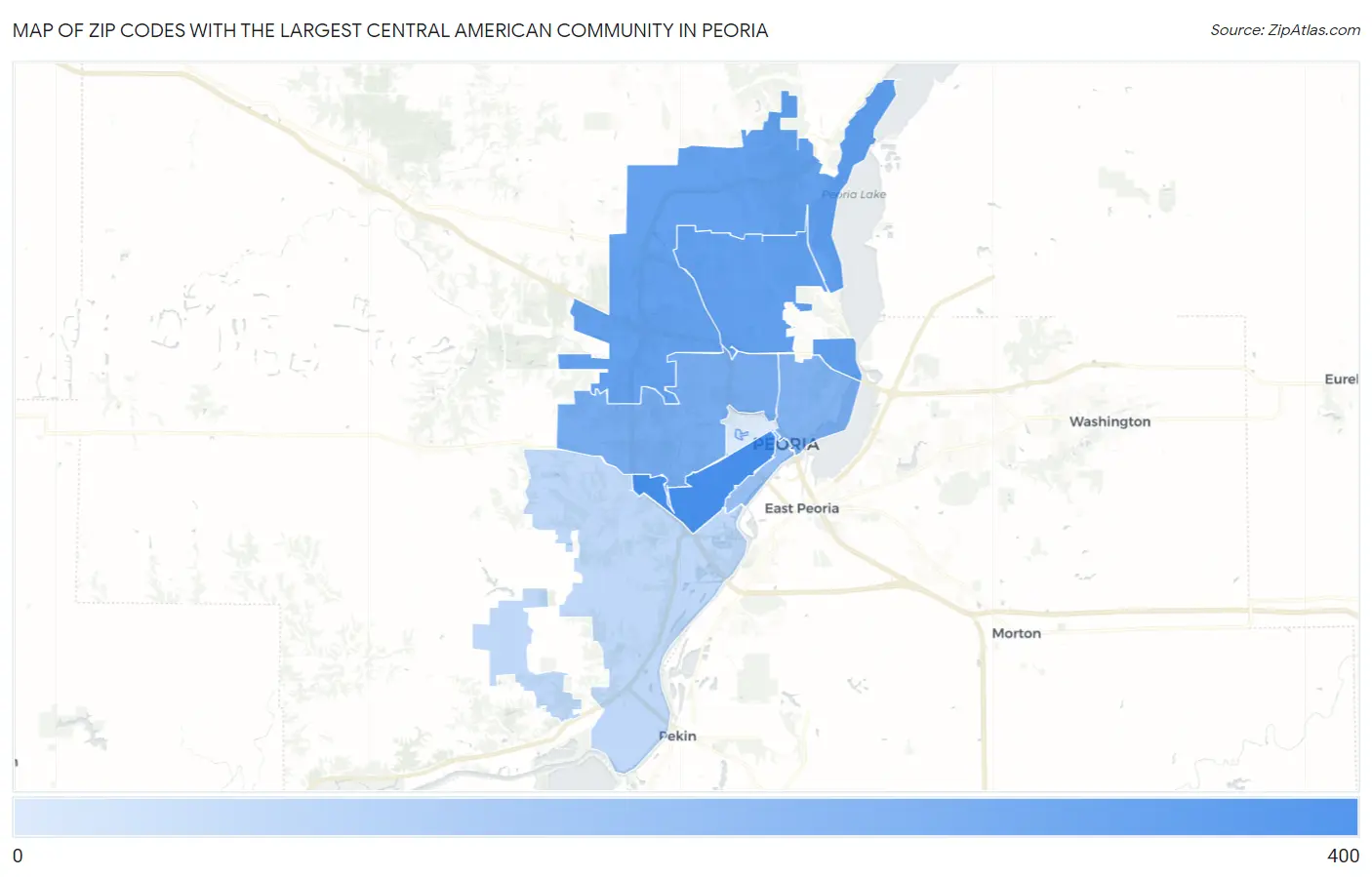 Zip Codes with the Largest Central American Community in Peoria Map