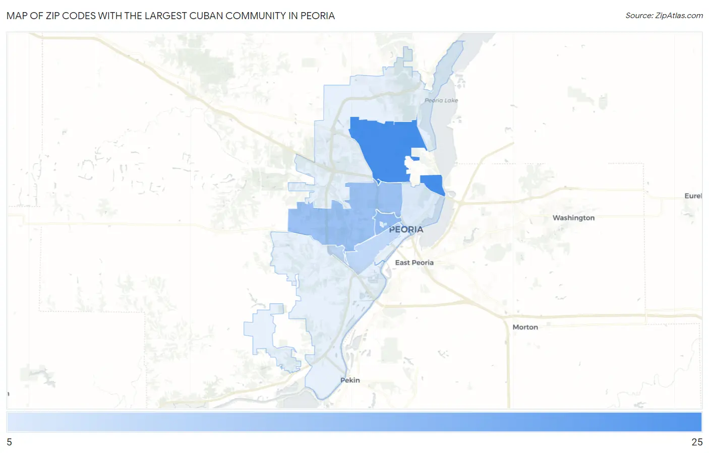 Zip Codes with the Largest Cuban Community in Peoria Map