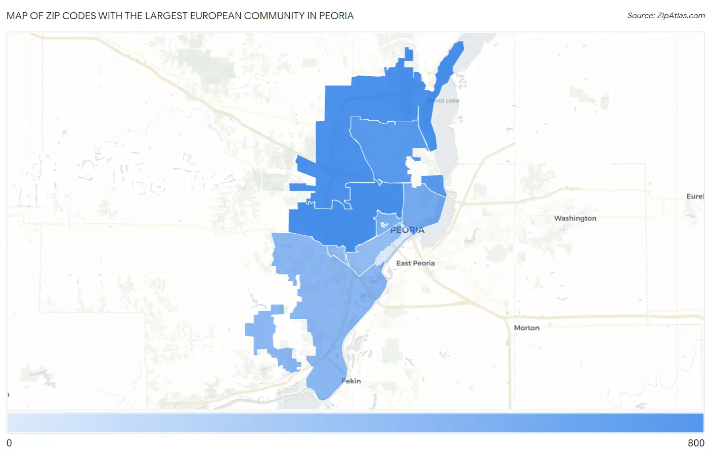 Zip Codes with the Largest European Community in Peoria Map