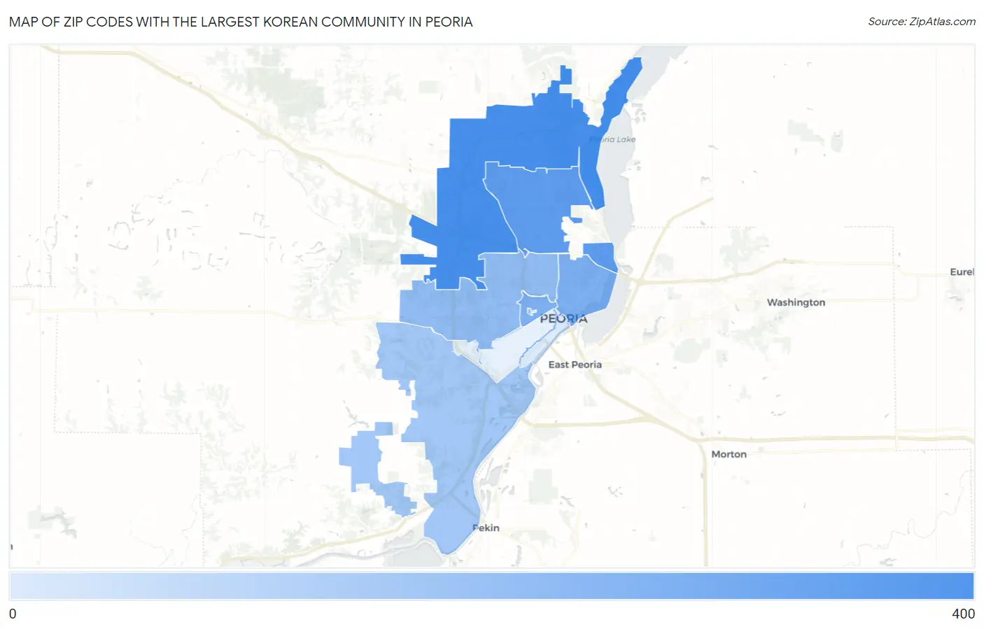 Zip Codes with the Largest Korean Community in Peoria Map