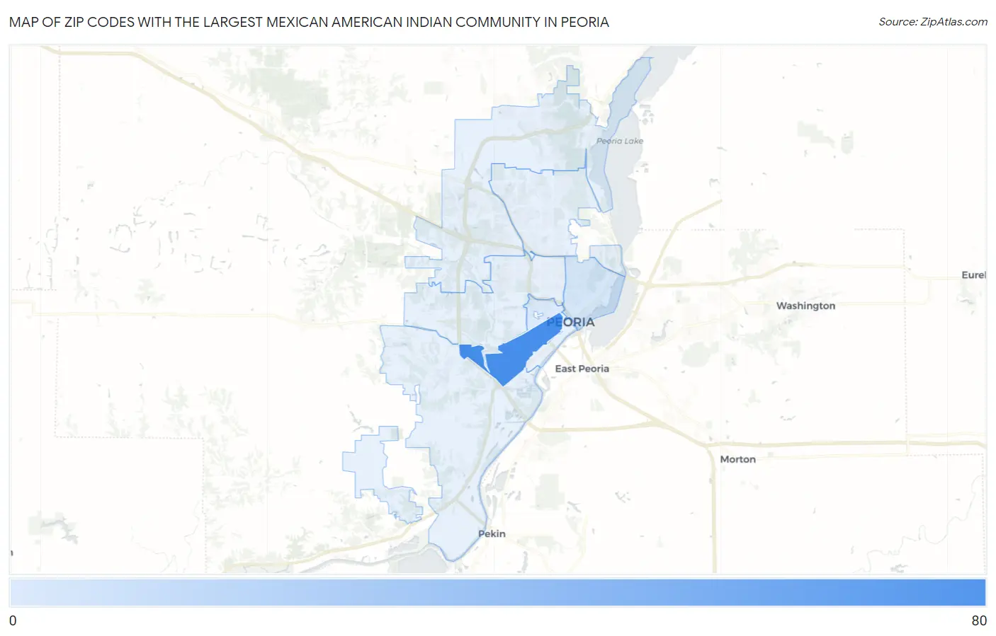 Zip Codes with the Largest Mexican American Indian Community in Peoria Map