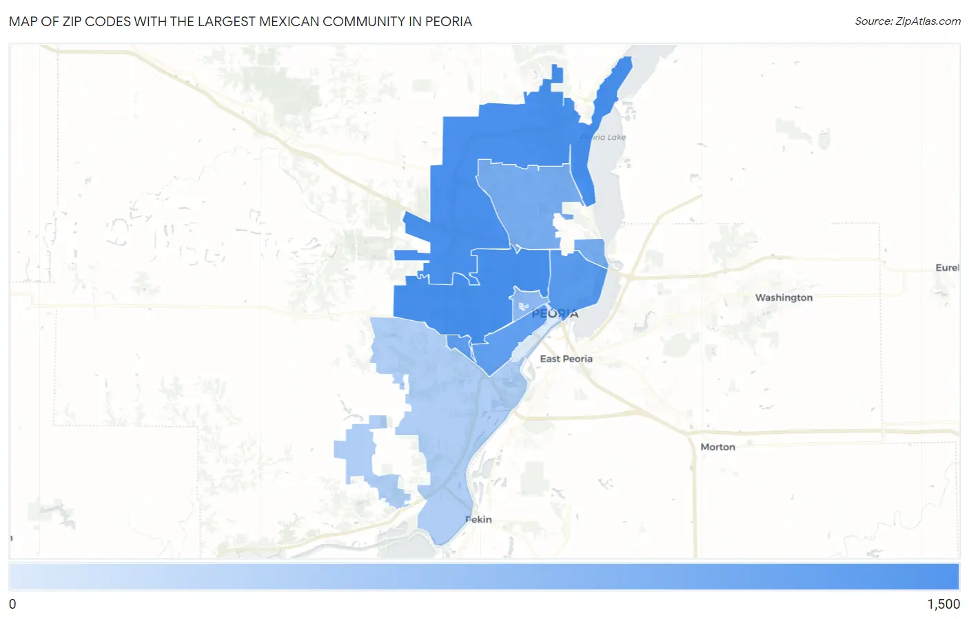 Zip Codes with the Largest Mexican Community in Peoria Map