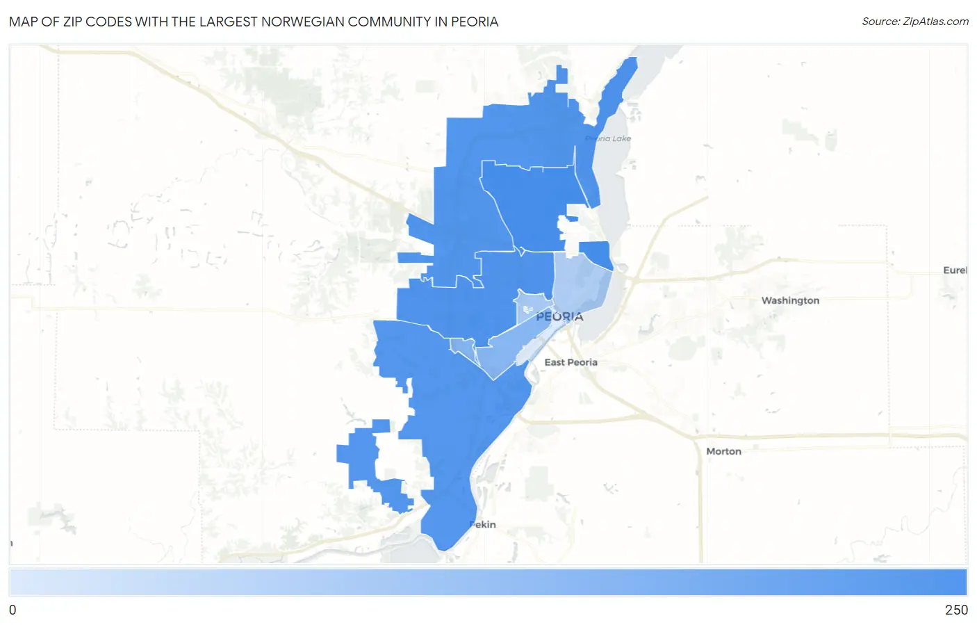 Zip Codes with the Largest Norwegian Community in Peoria Map