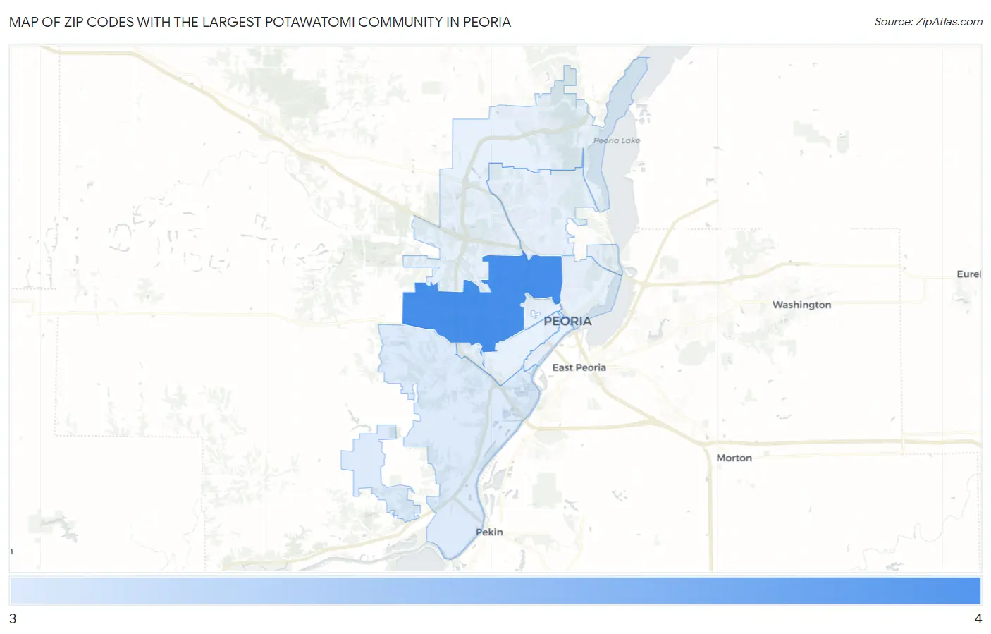 Zip Codes with the Largest Potawatomi Community in Peoria Map