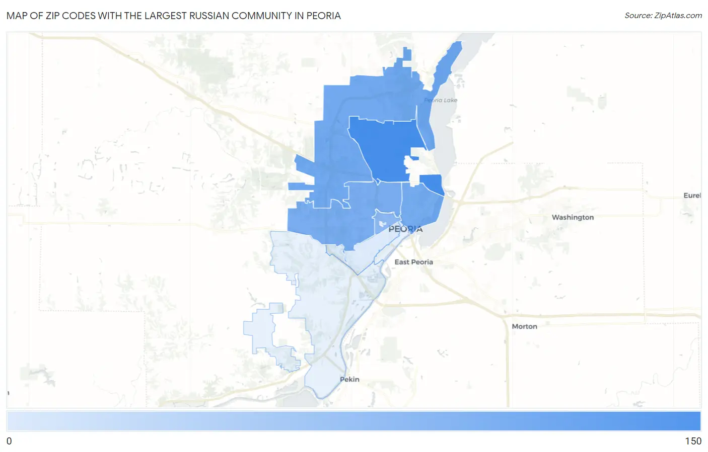 Zip Codes with the Largest Russian Community in Peoria Map