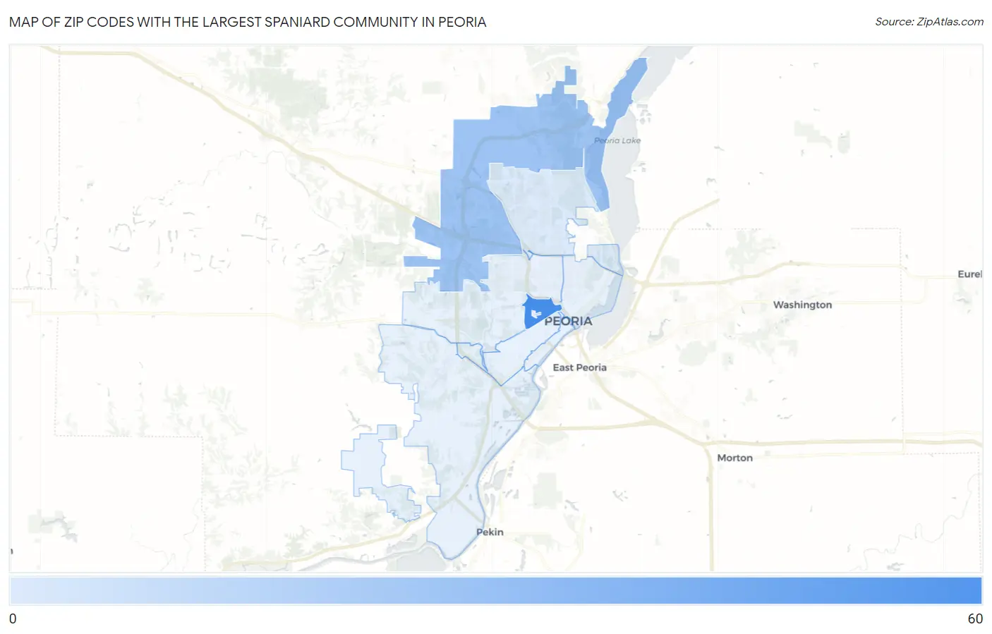 Zip Codes with the Largest Spaniard Community in Peoria Map