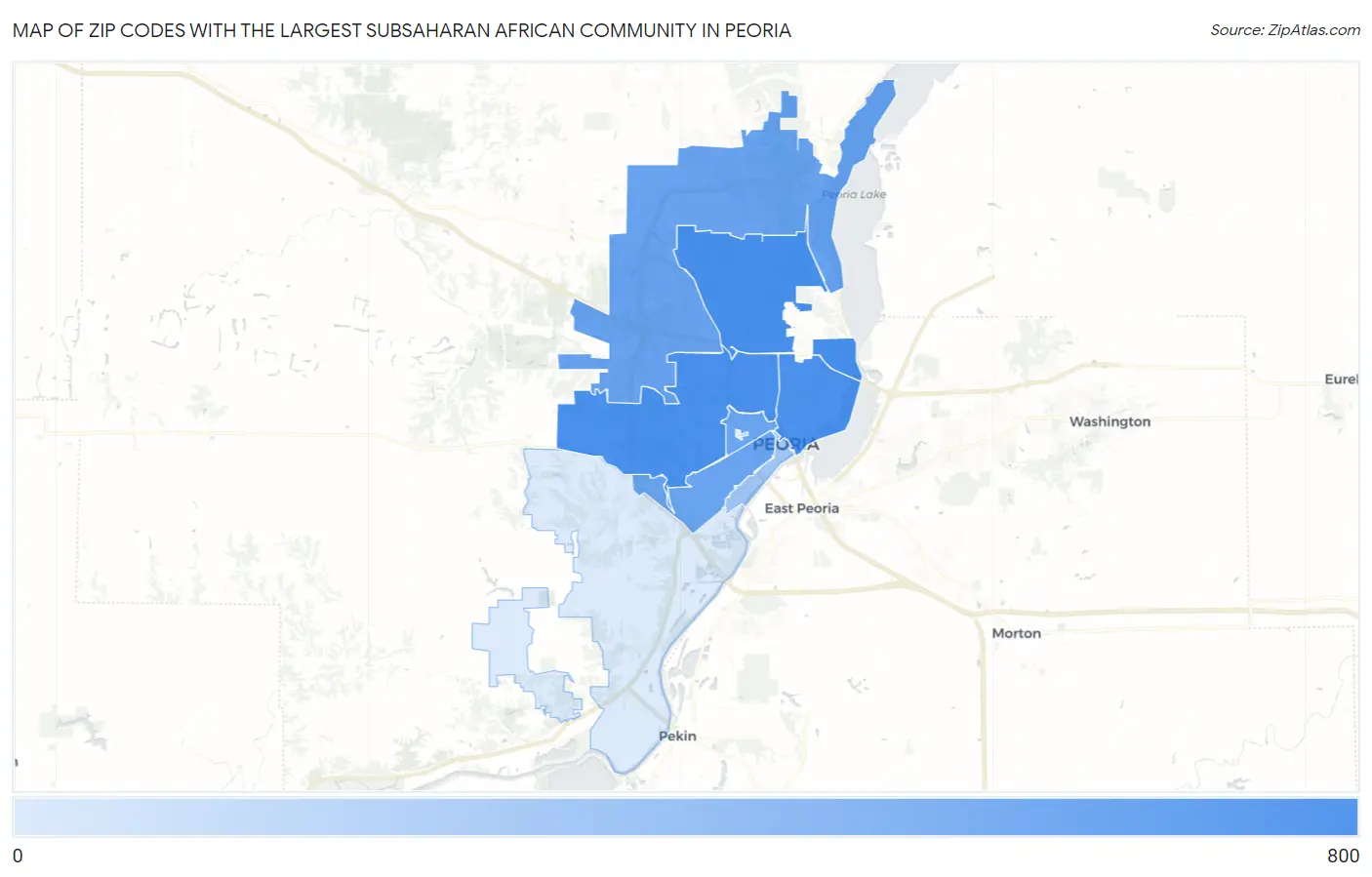 Zip Codes with the Largest Subsaharan African Community in Peoria Map