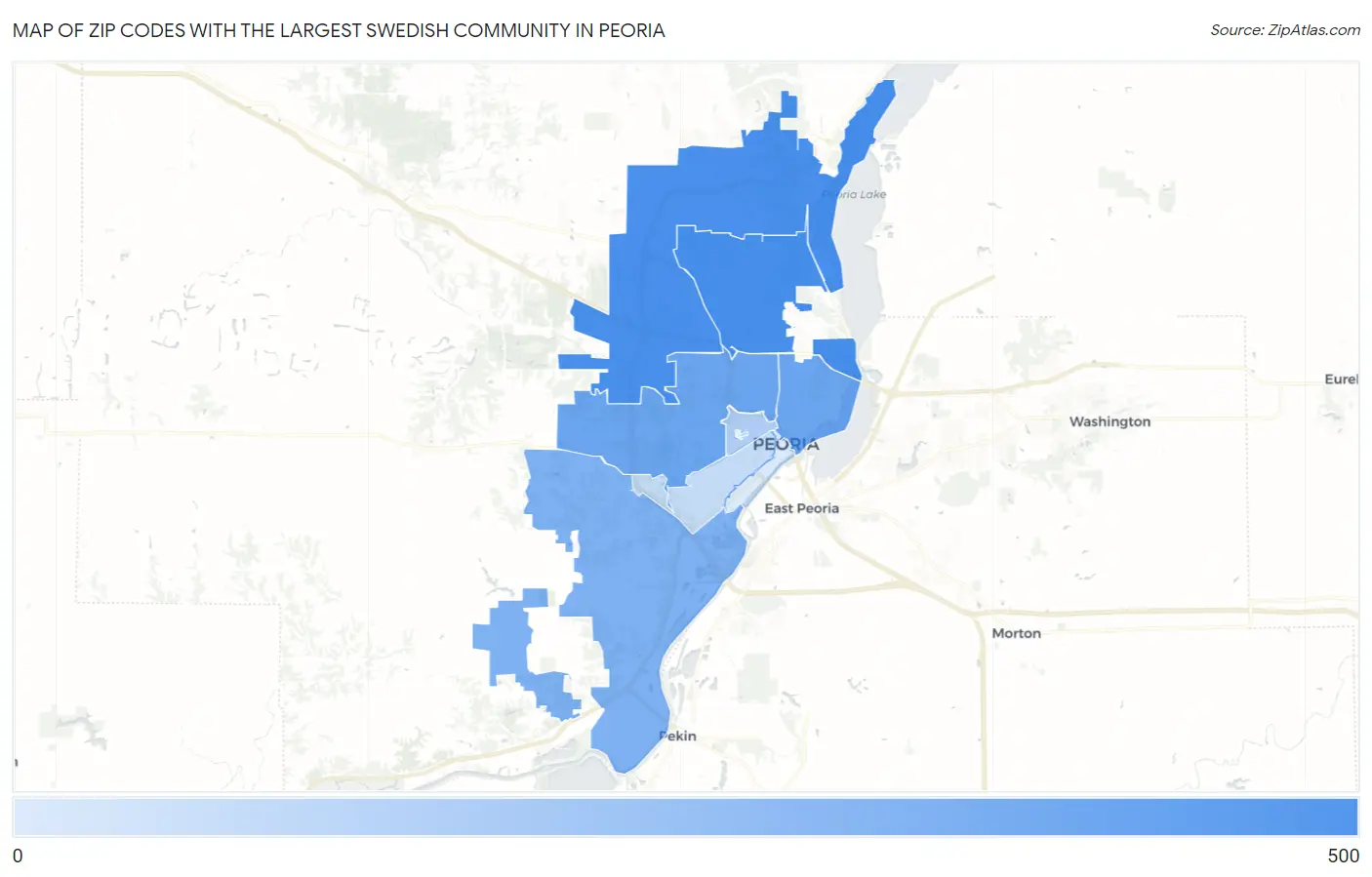 Zip Codes with the Largest Swedish Community in Peoria Map