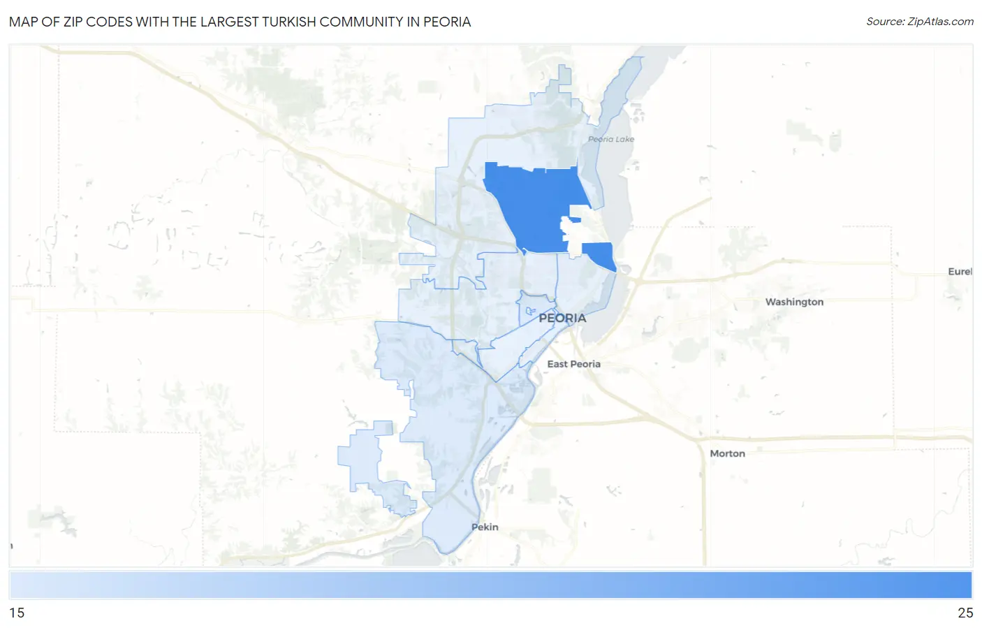 Zip Codes with the Largest Turkish Community in Peoria Map