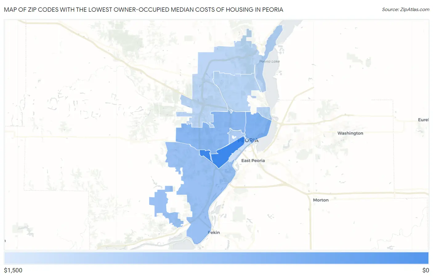 Zip Codes with the Lowest Owner-Occupied Median Costs of Housing in Peoria Map