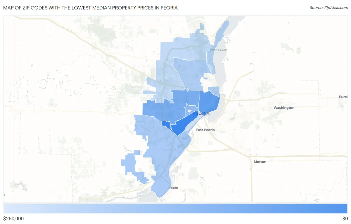 Zip Codes with the Lowest Median Property Prices in Peoria Map