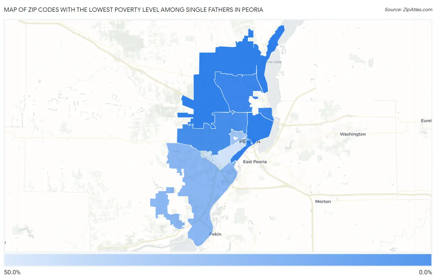 Zip Codes with the Lowest Poverty Level Among Single Fathers in Peoria Map