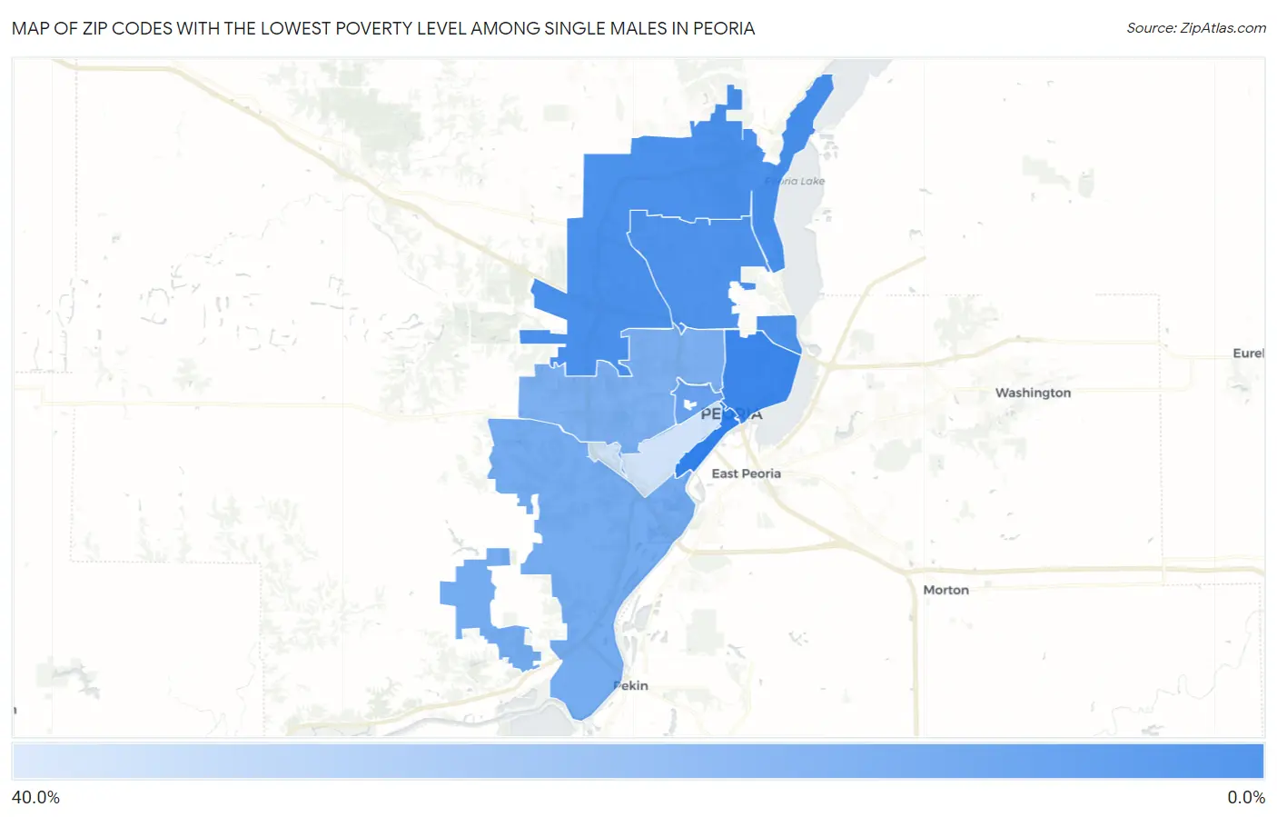 Zip Codes with the Lowest Poverty Level Among Single Males in Peoria Map