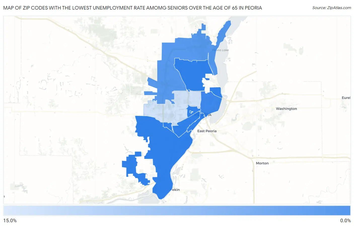 Zip Codes with the Lowest Unemployment Rate Amomg Seniors Over the Age of 65 in Peoria Map