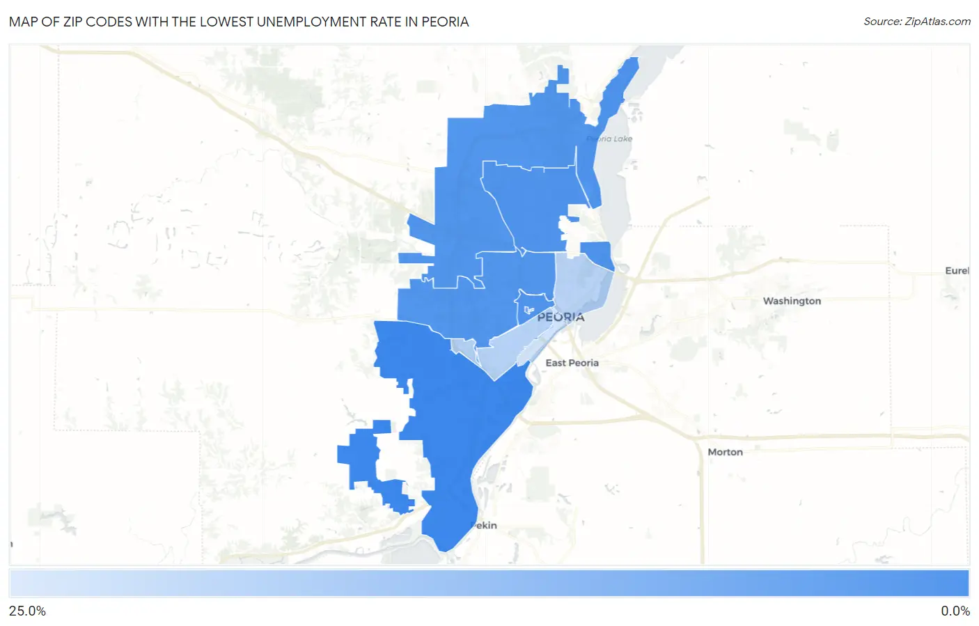 Zip Codes with the Lowest Unemployment Rate in Peoria Map