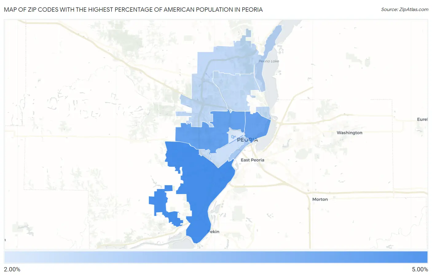 Zip Codes with the Highest Percentage of American Population in Peoria Map
