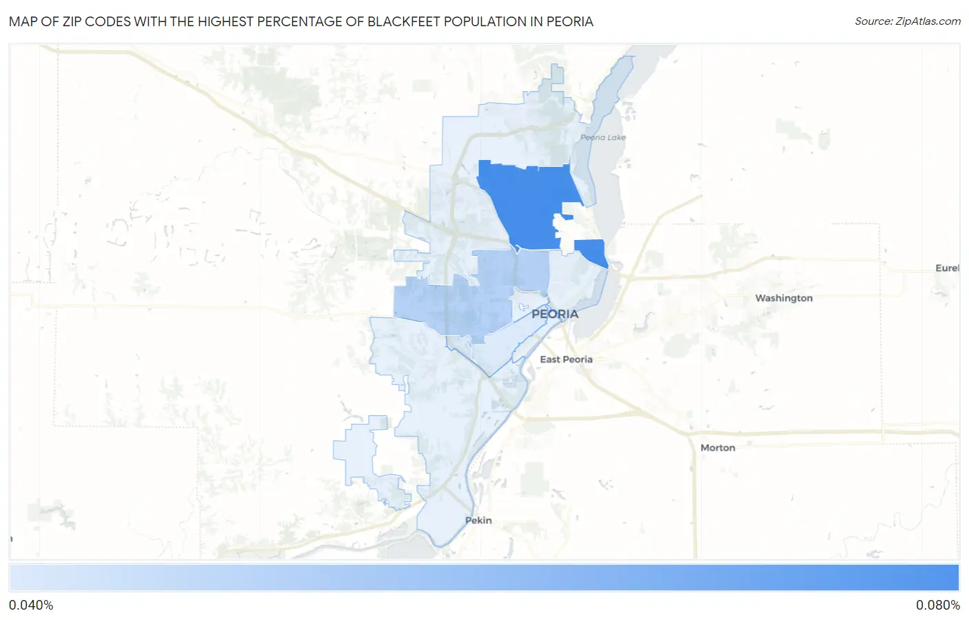 Zip Codes with the Highest Percentage of Blackfeet Population in Peoria Map