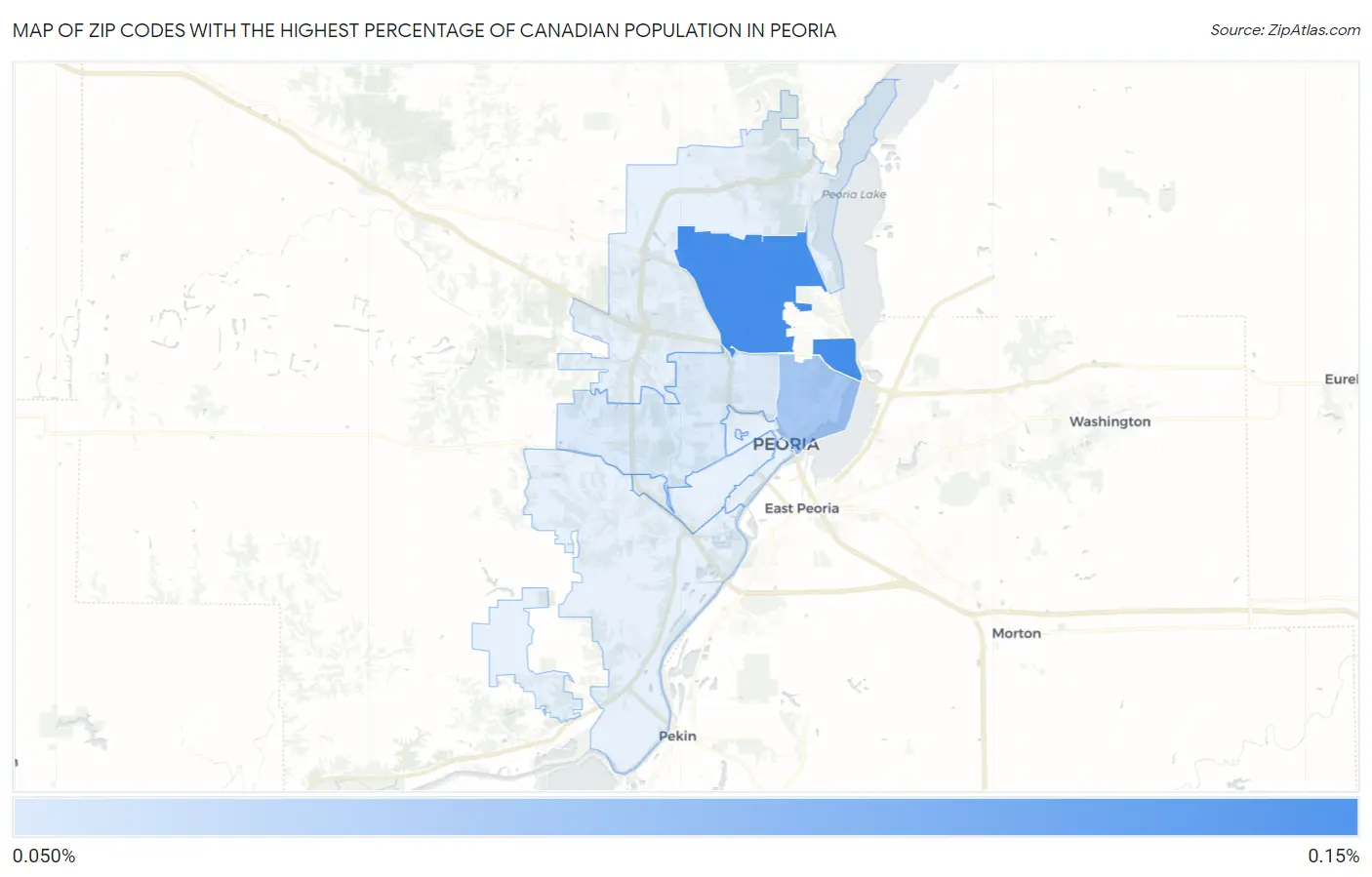 Zip Codes with the Highest Percentage of Canadian Population in Peoria Map