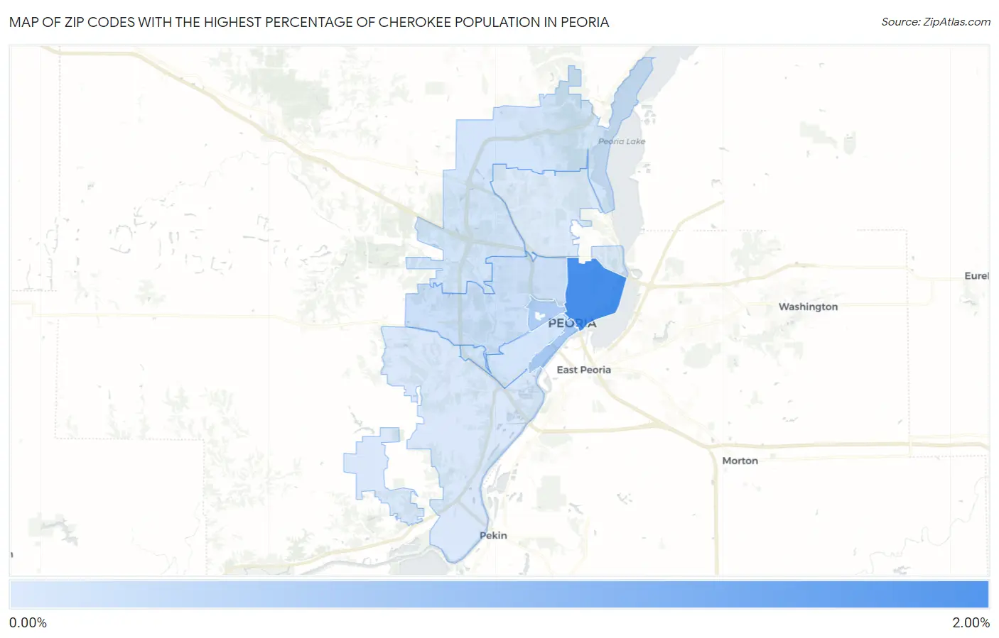 Zip Codes with the Highest Percentage of Cherokee Population in Peoria Map