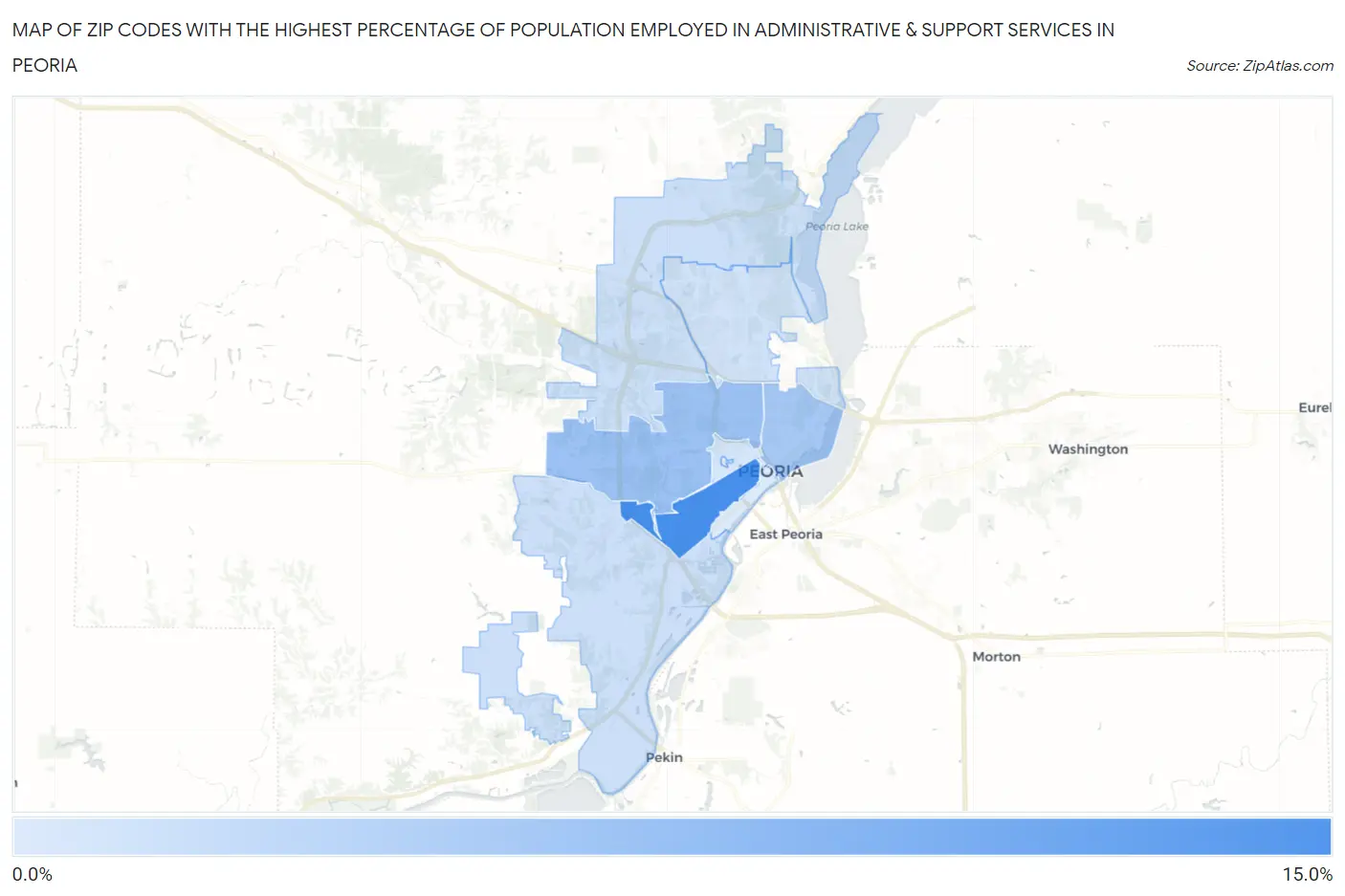 Zip Codes with the Highest Percentage of Population Employed in Administrative & Support Services in Peoria Map