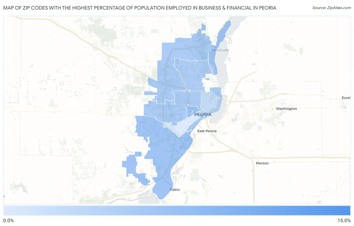 Zip Codes with the Highest Percentage of Population Employed in Business & Financial in Peoria Map