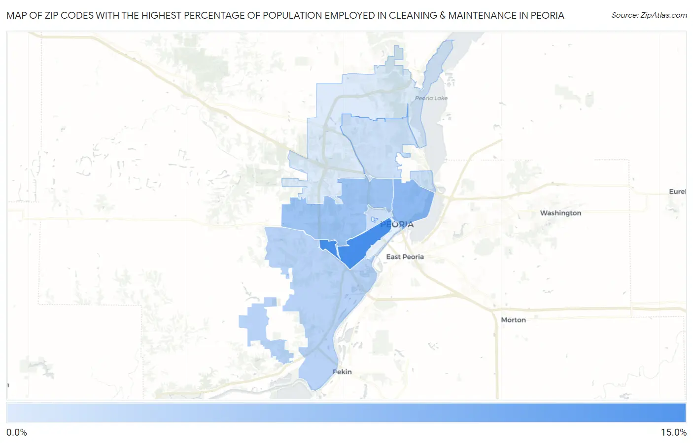 Zip Codes with the Highest Percentage of Population Employed in Cleaning & Maintenance in Peoria Map