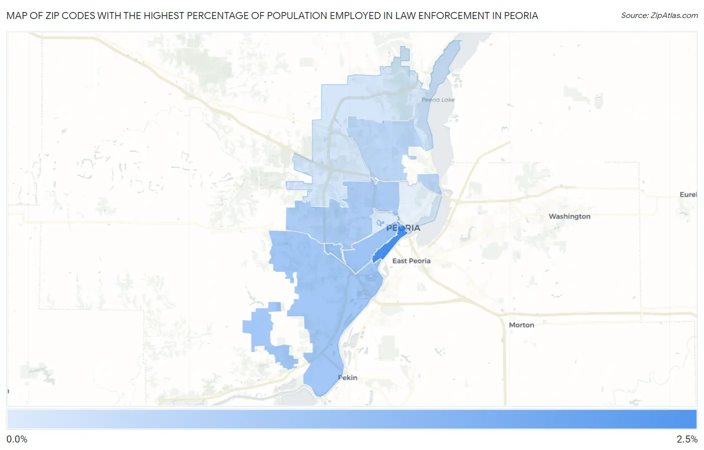 Zip Codes with the Highest Percentage of Population Employed in Law Enforcement in Peoria Map